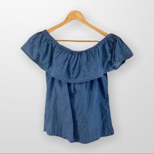 Chambray Off The Shoulder Sleeveless Boho Peasant Top Size Med